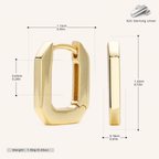 Sterling Silver Geometric Square Hoop Earrings - Gold