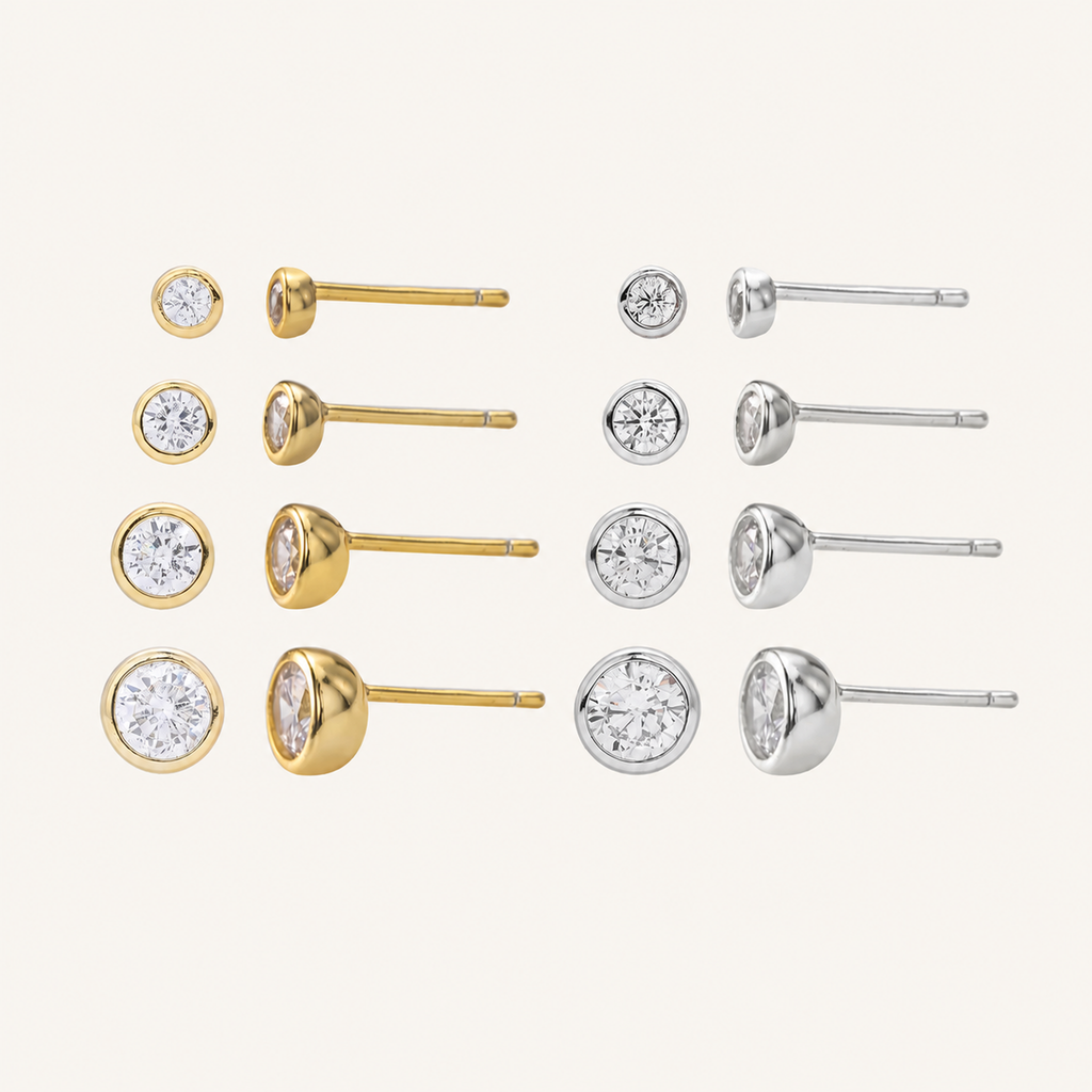 Sterling Silver Round Zirconia Stud Earrings