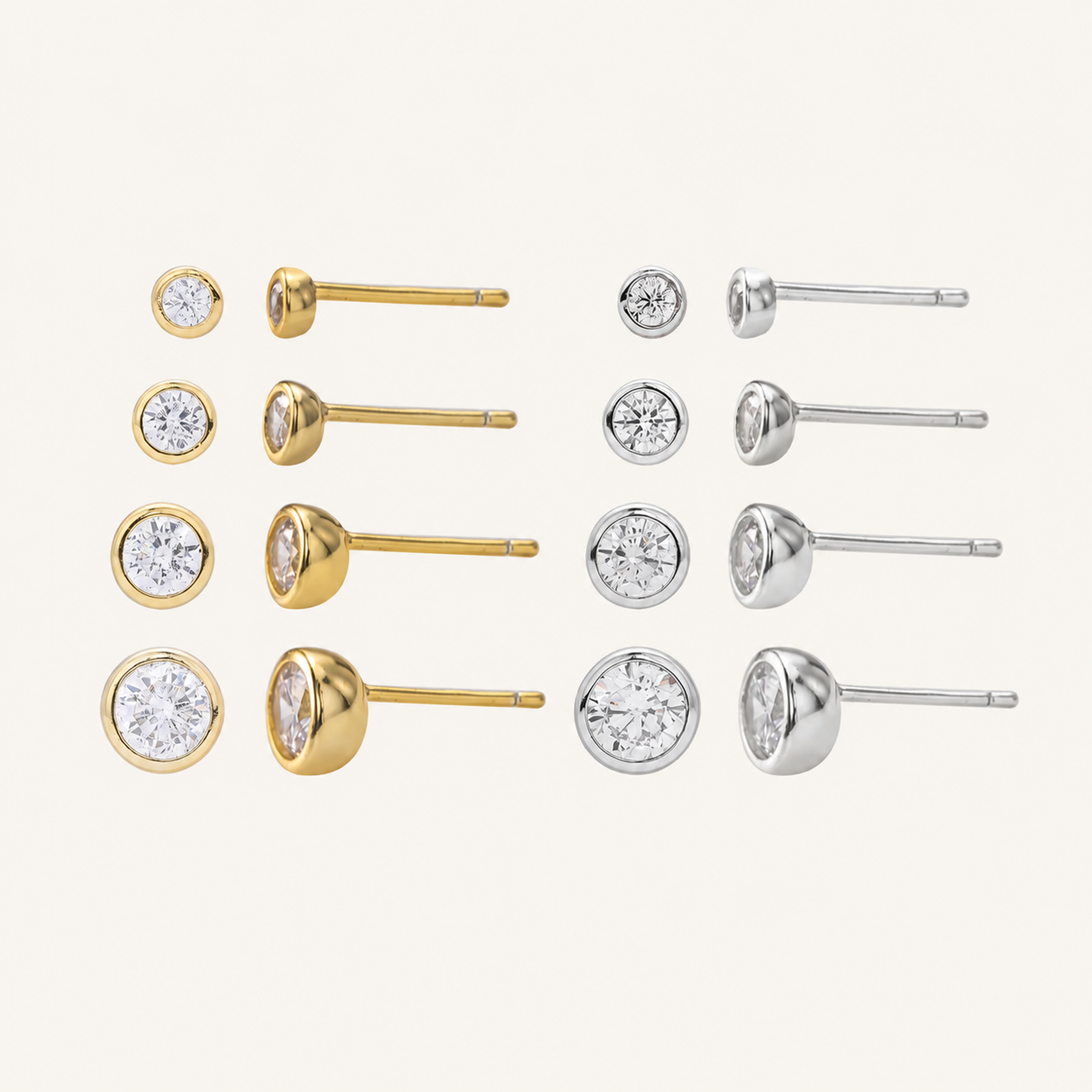 Sterling Silver Round Zirconia Stud Earrings