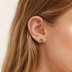 Sterling Silver Colorful Round Zirconia Stud Earrings worn on the ear