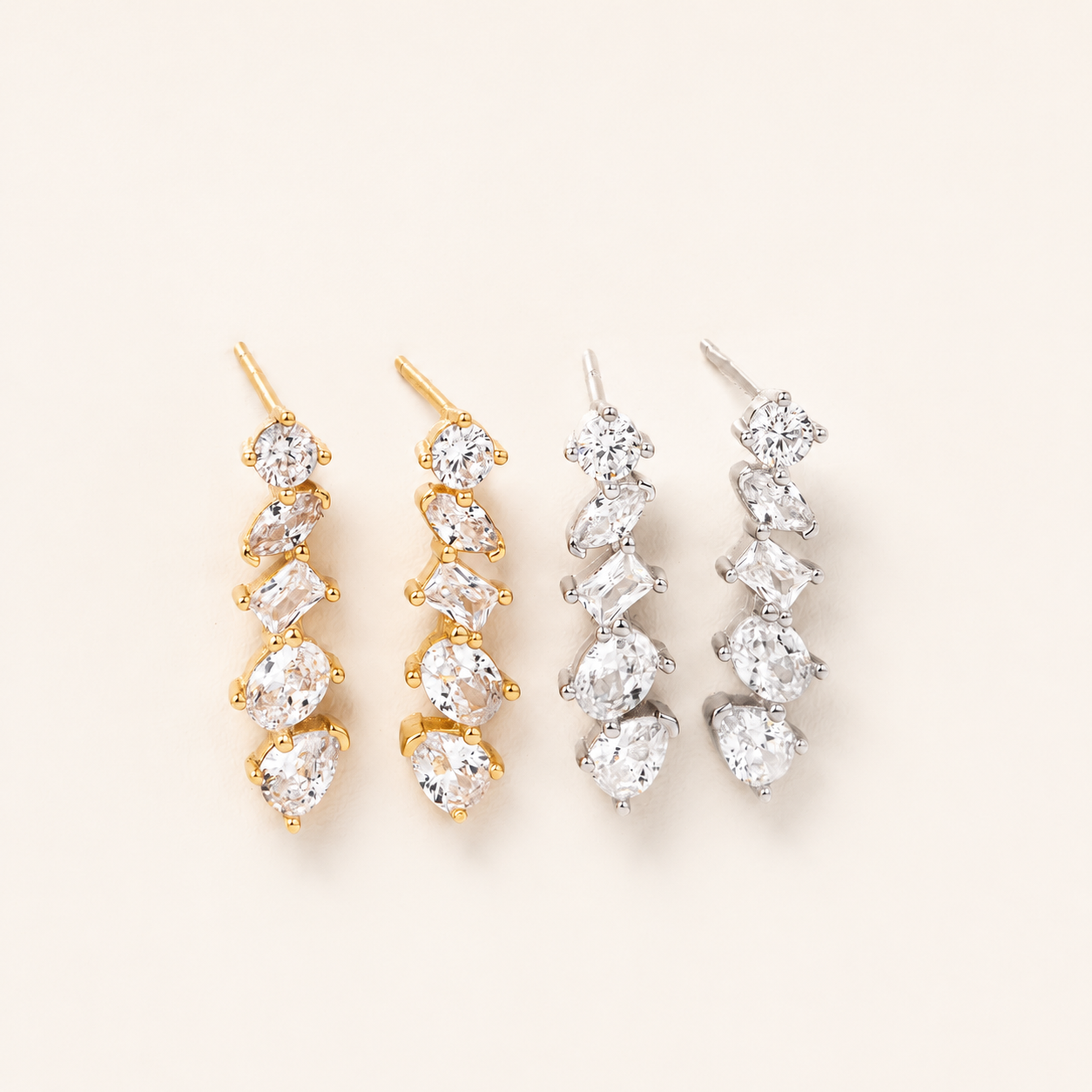 Sterling Silver Zirconia Chain Drop Stud Earrings detail