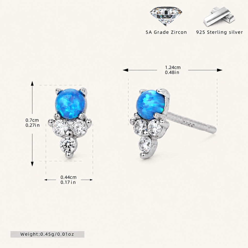 Sterling Silver Opal Stud Earrings - Platinum / Blue