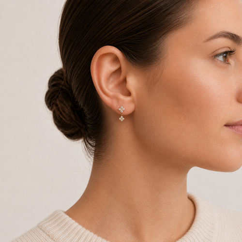 Flower Crystal Drop Titanium Flat Back Earring - image 2