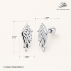 Sterling Silver Wing Feather Flat Back Earrings - Platinum