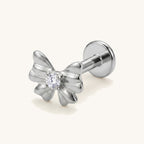 Bow Crystal Titanium Stud Earrings - Silver