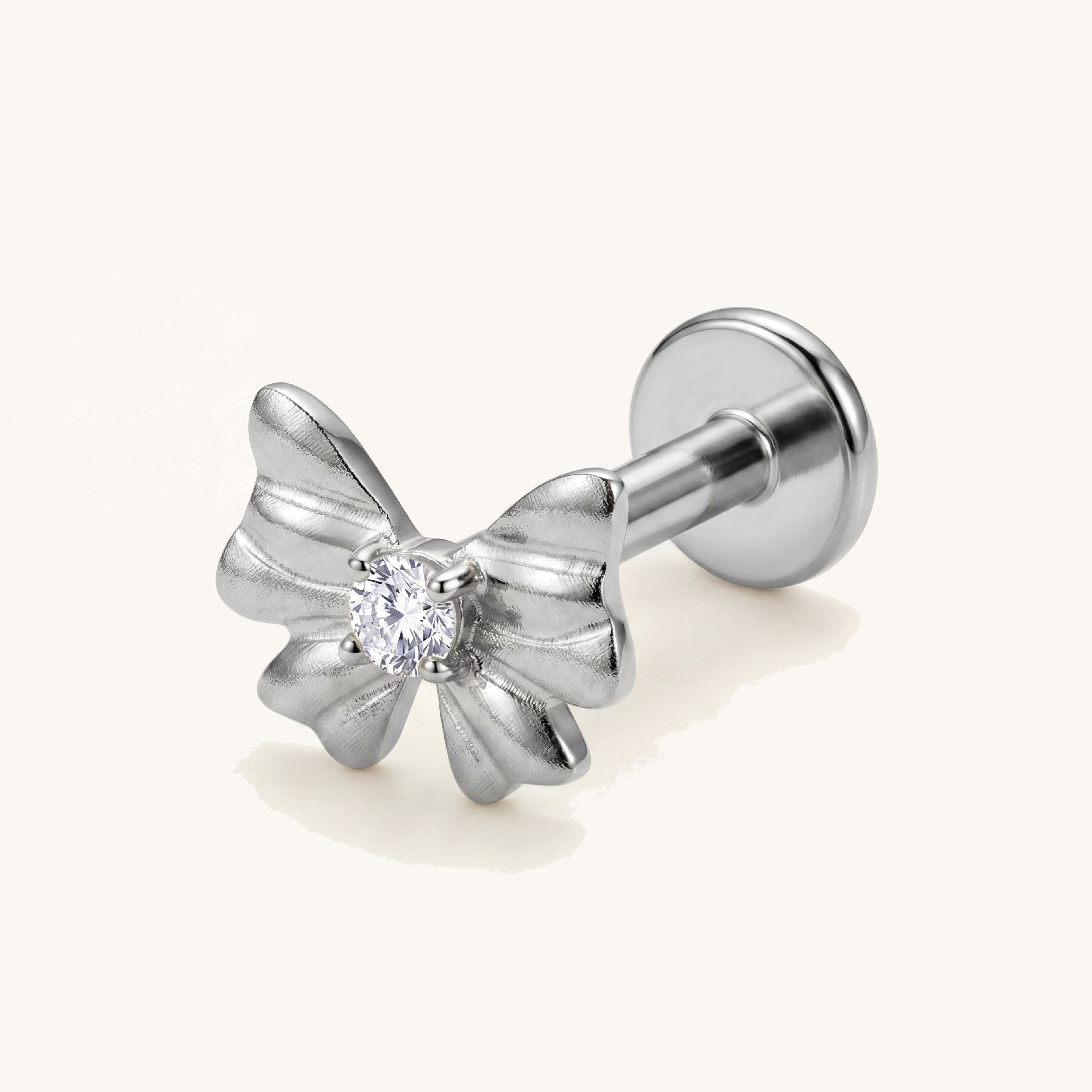 Bow Crystal Titanium Stud Earrings - Silver