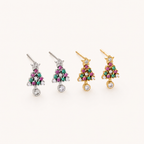 Sterling Silver Christmas Tree Zirconia Stud Earrings detail