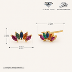 Sterling Silver Colorful Teardrop Zirconia Stud Earrings - Gold