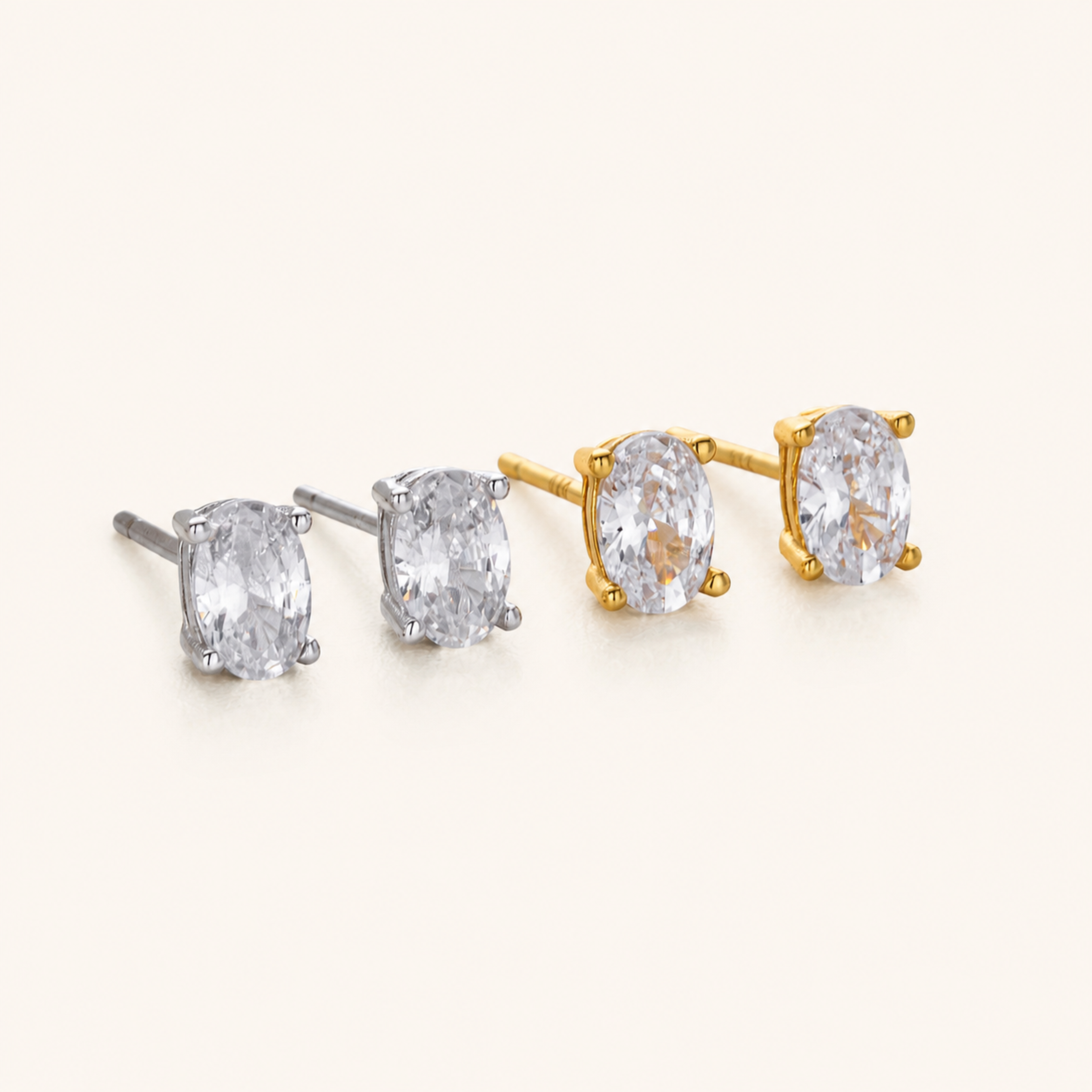 Sterling Silver Geometric Oval Zirconia Stud Earrings detail view