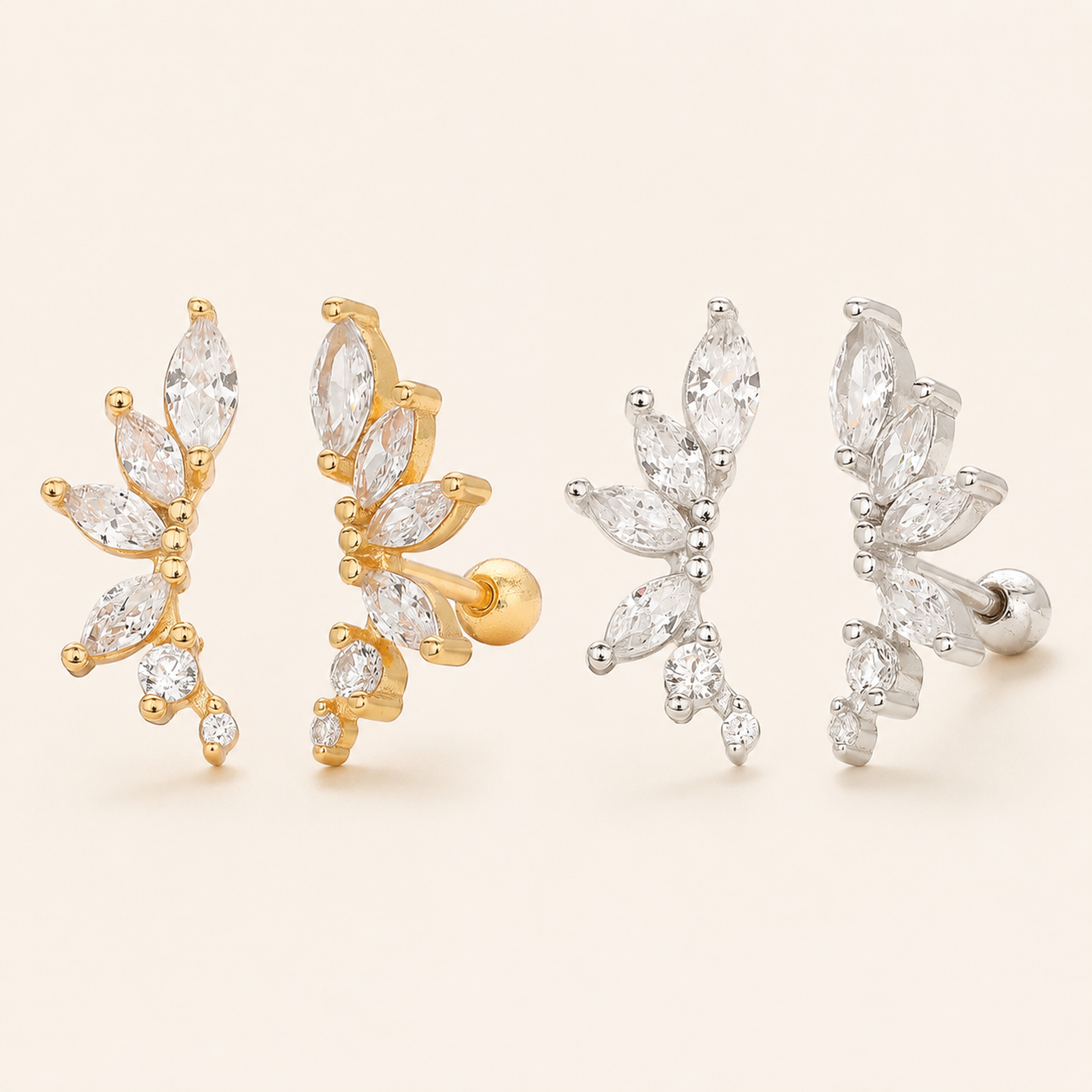 Sterling Silver Zirconia Ball Flat Back Earrings