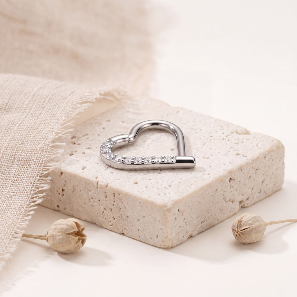 Crystal Heart Titanium Hoop Earrings - image 5