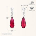 Sterling Silver Zirconia Teardrop Stud Earrings - Platinum / Red