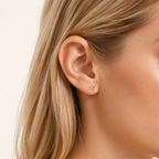 Sterling Silver Mini Flower Stud Earrings worn on the ear