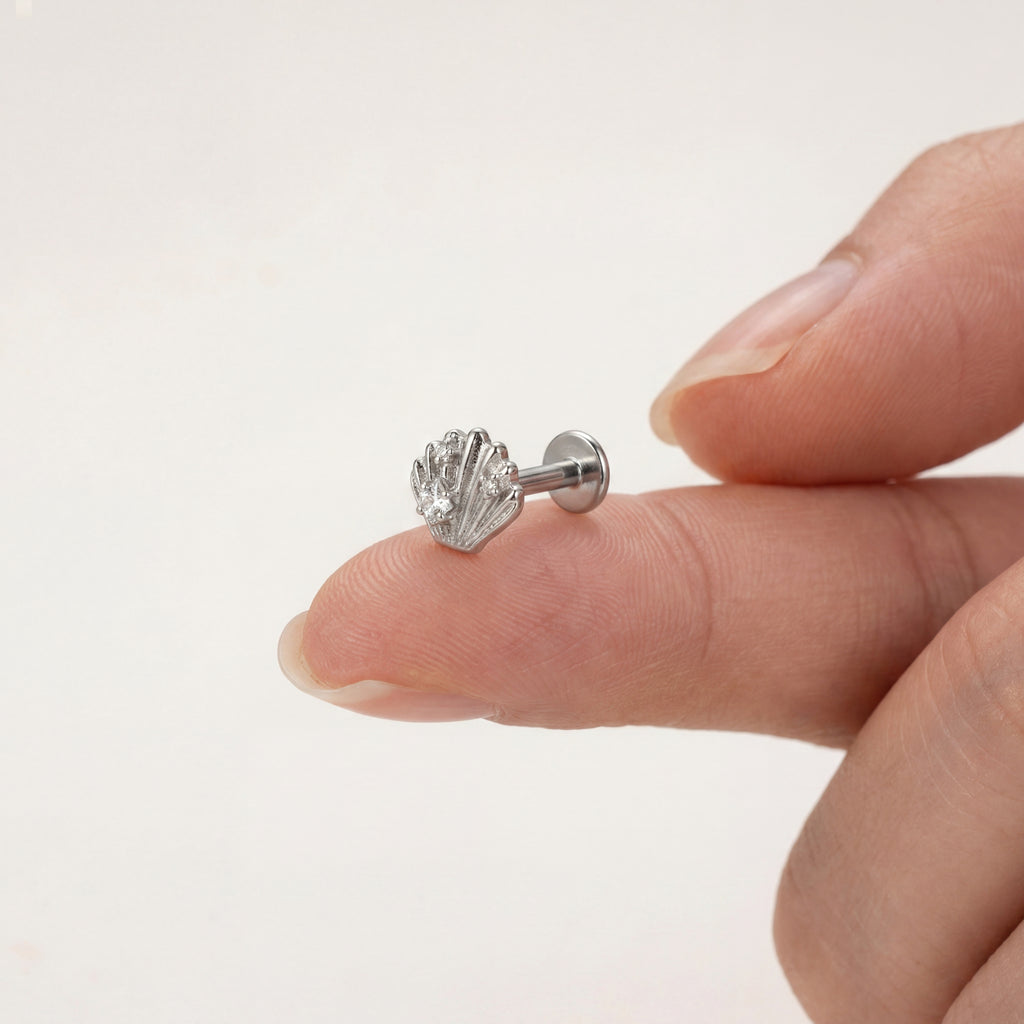 Shell Crystal Titanium Stud Earrings - image 4