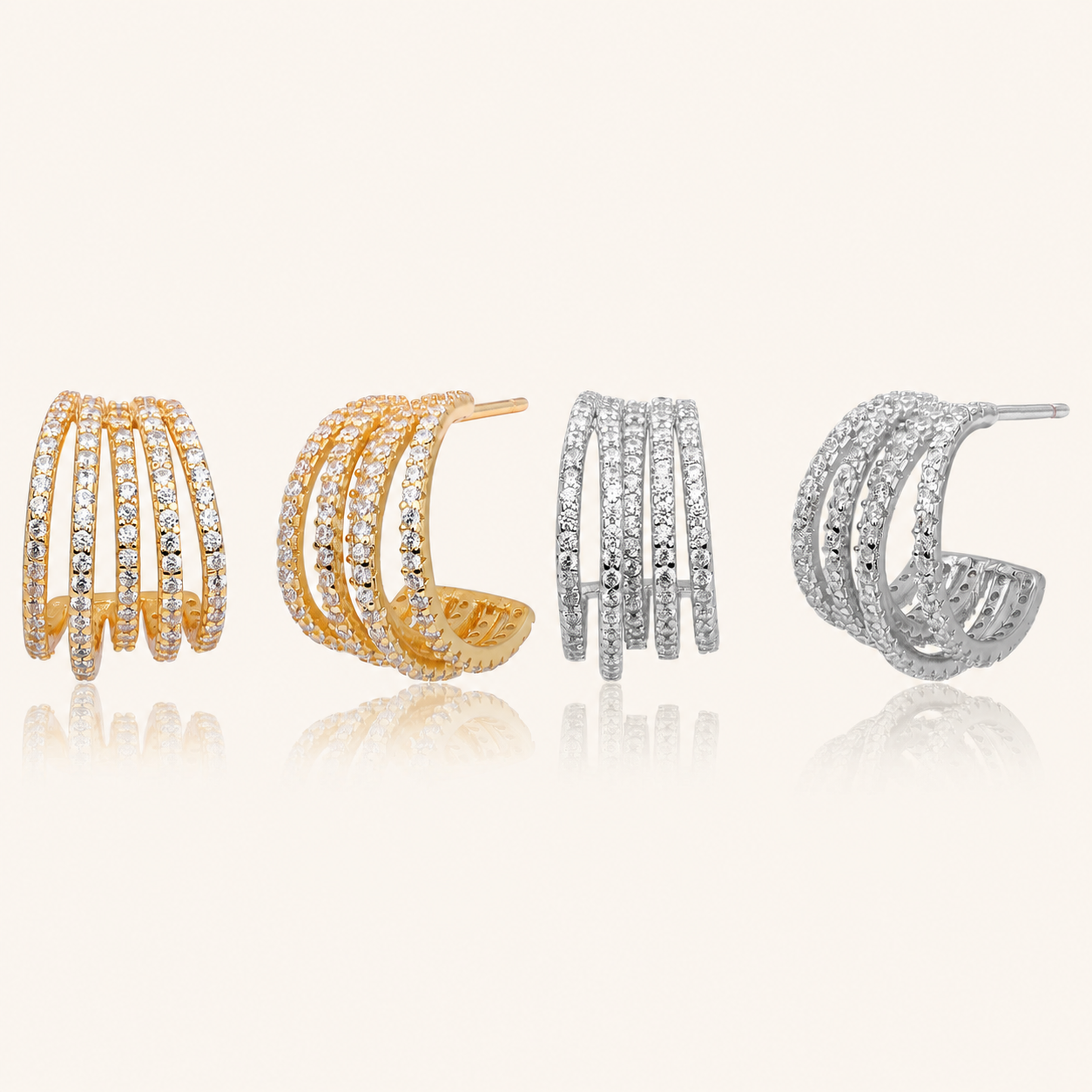 Sterling Silver Irregular Zirconia Bar Stud Earrings