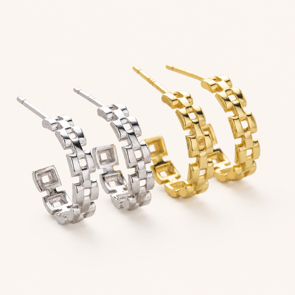 Sterling Silver Polished Chain Drop Stud Earrings detail