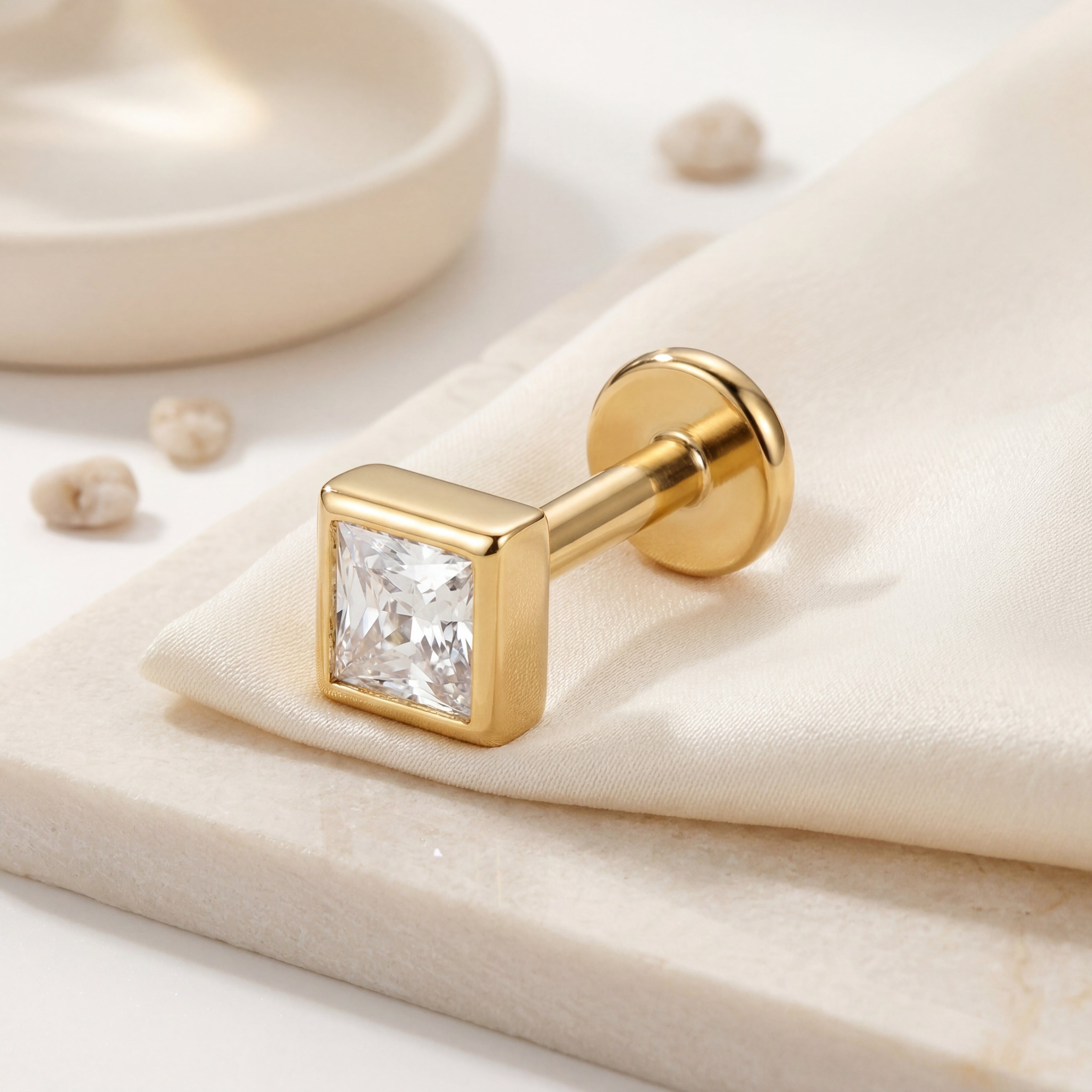 Geometric Square Titanium Stud Earrings - image 5