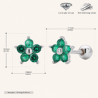 Sterling Silver Five-Point Star Zirconia Flat Back Earrings - Platinum / Green
