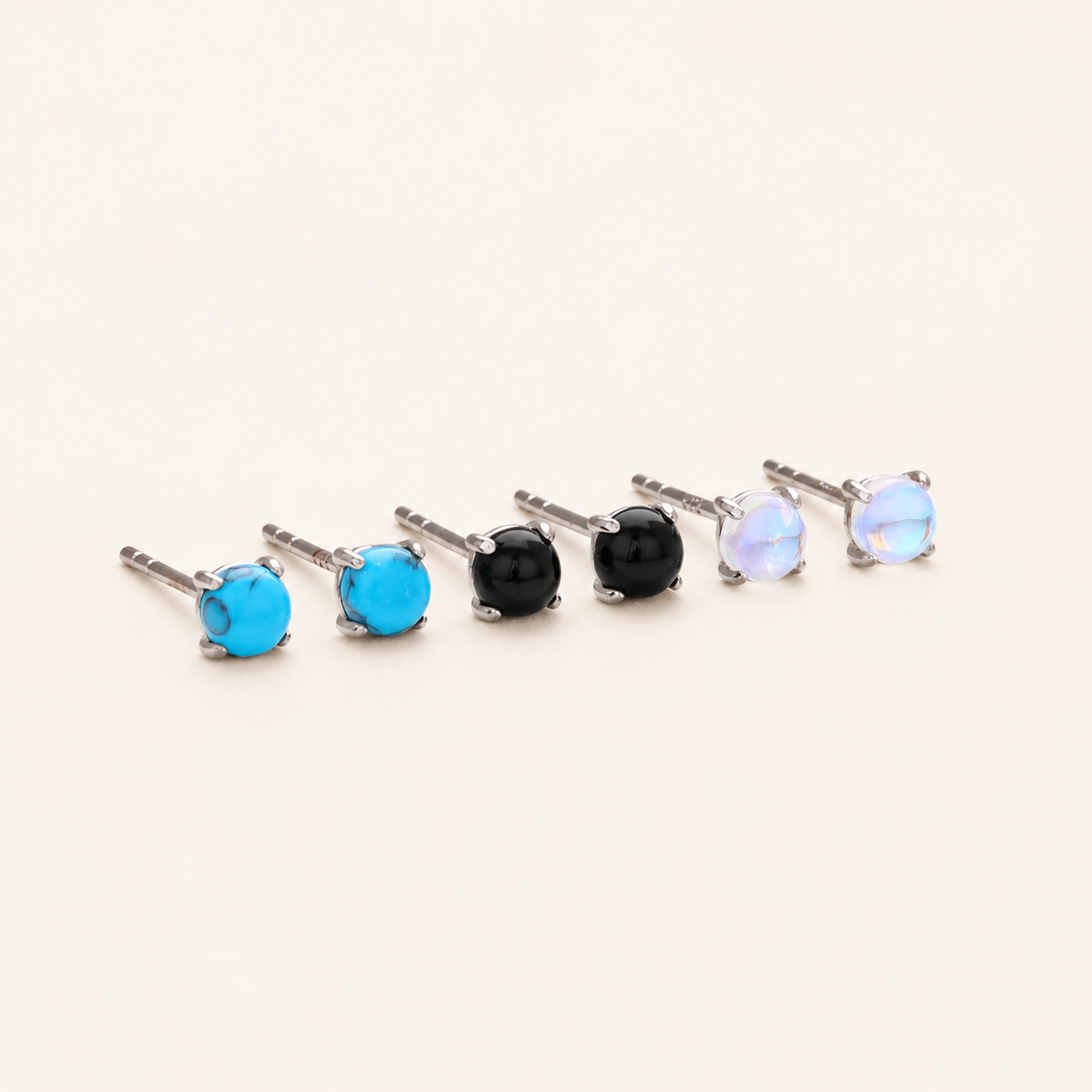 Sterling Silver Gemstone Solitaire Stud Earrings detail view