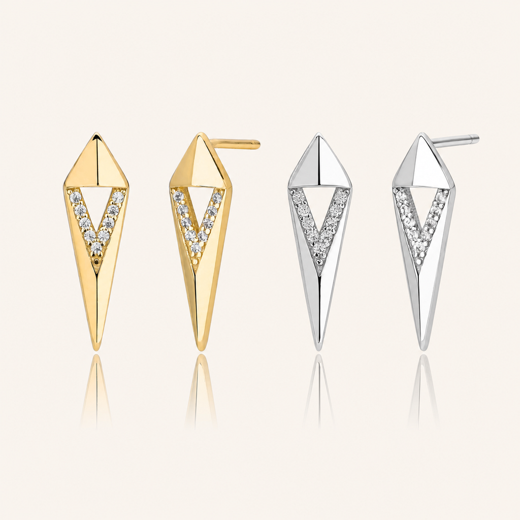 Sterling Silver Geometric Rhombus Zirconia Stud Earrings