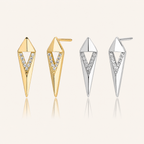 Sterling Silver Geometric Rhombus Zirconia Stud Earrings