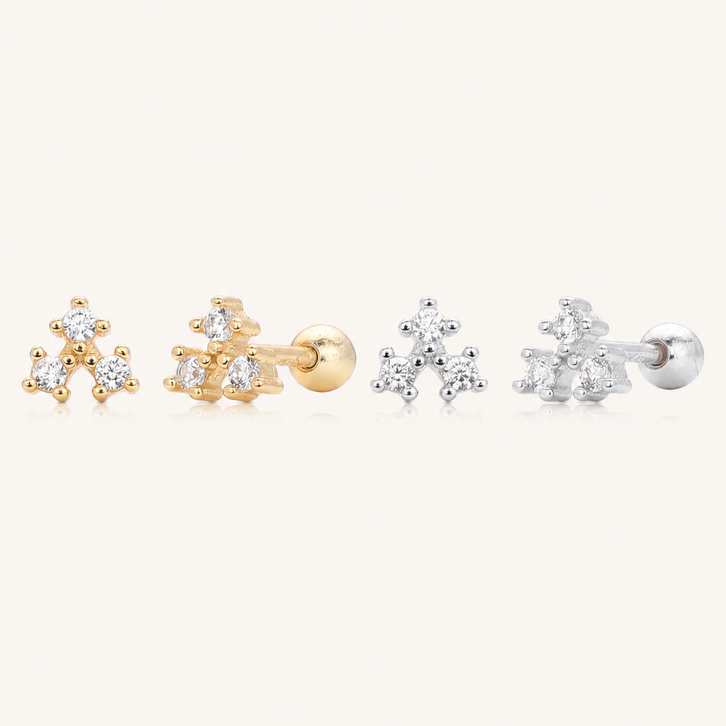 Sterling Silver Screw-Back Zirconia Stud Earrings