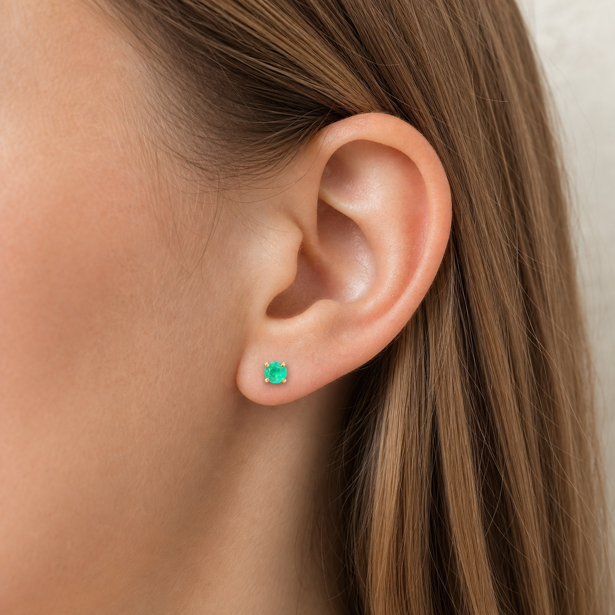 Titanium Green Agate Flat Back Stud Earrings