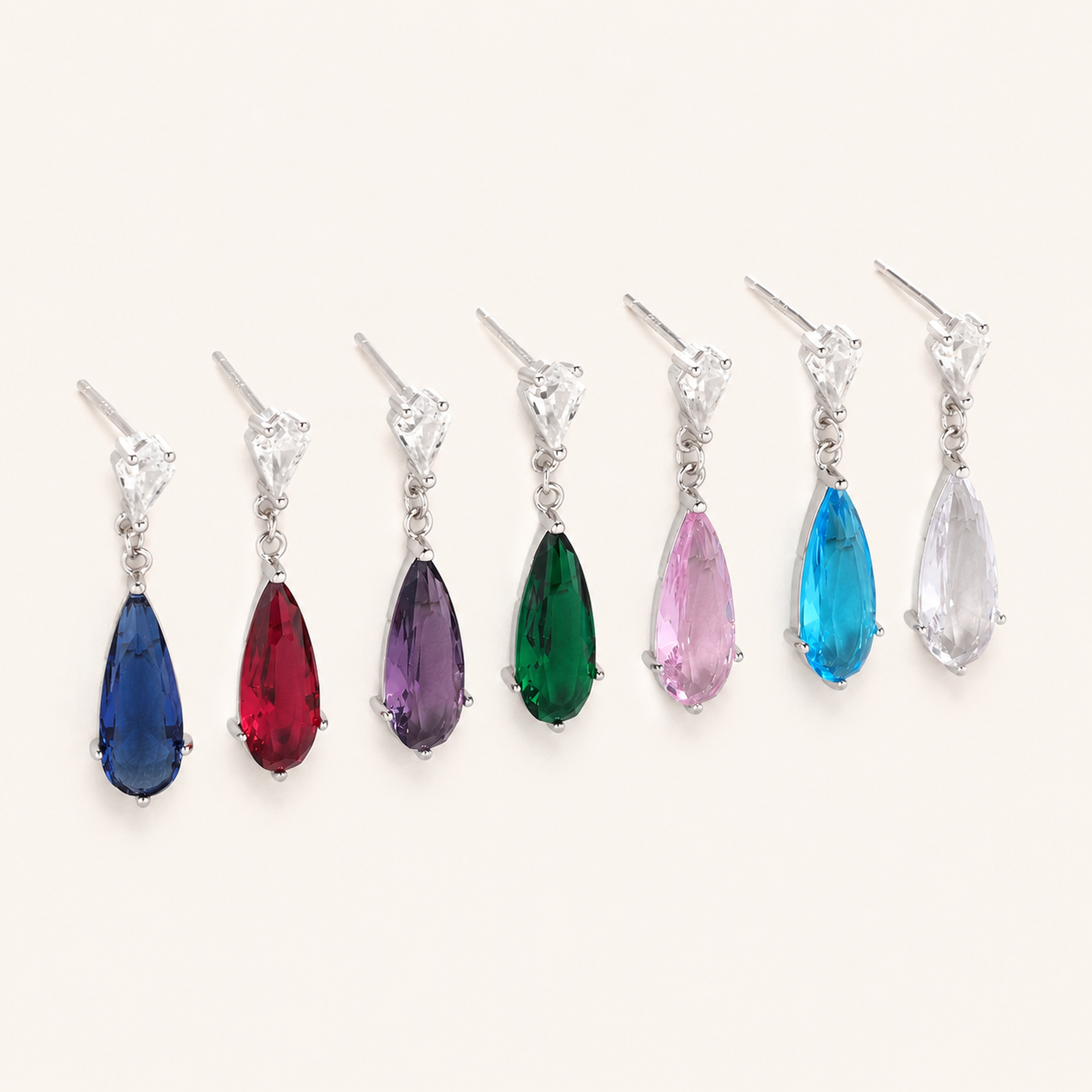 Sterling Silver Zirconia Teardrop Stud Earrings detail