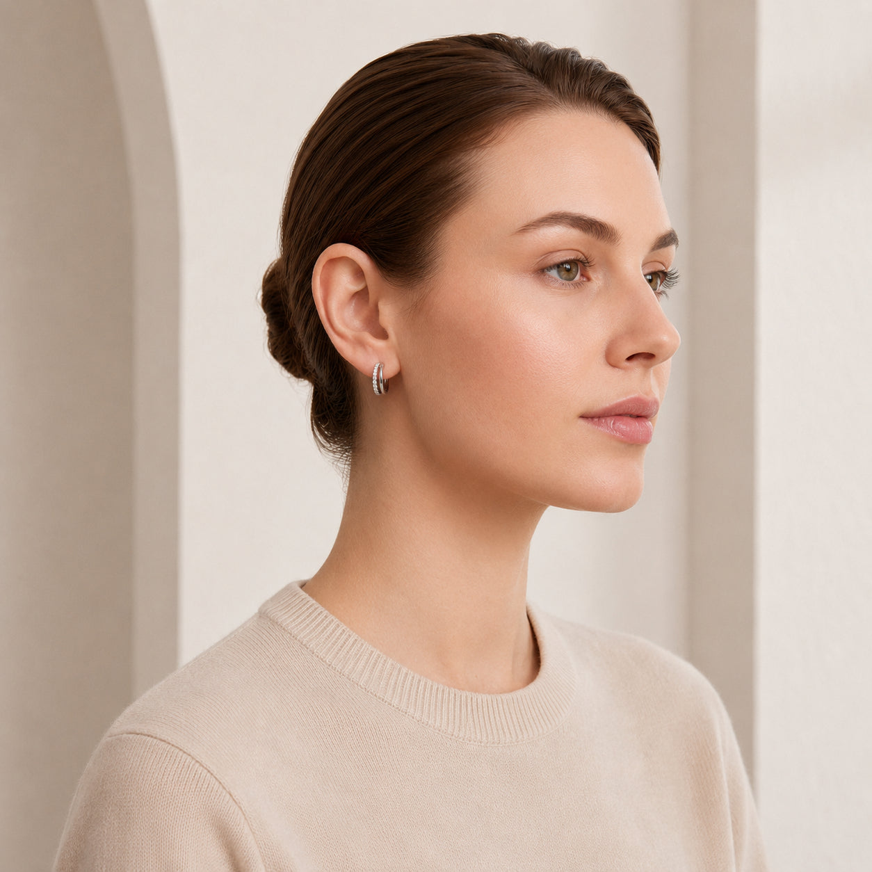 Single Row Crystal Titanium Hoop Earrings - image 3
