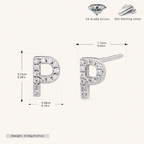 Sterling Silver Pave Initial Letter Stud Earrings - Platinum / P