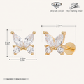 Sterling Silver Butterfly Zirconia Flat Back Earrings - Gold