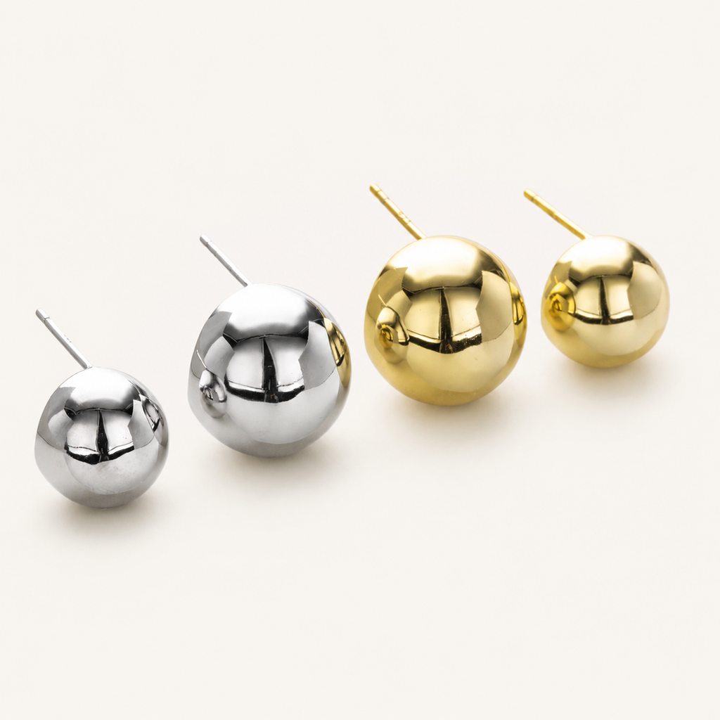 Sterling Silver Polished Half-Circle Stud Earrings detail view