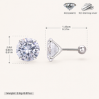 Sterling Silver Moissanite Four-Prong Solitaire Flat Back Earrings - Platinum / 8mm