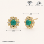 Sterling Silver Green Zirconia Flower Stud Earrings - Gold