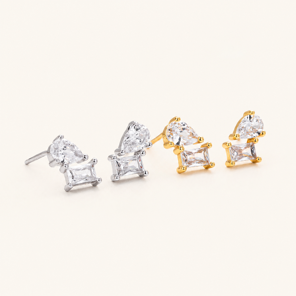 Sterling Silver Mixed-Cut Zirconia Stud Earrings detail view