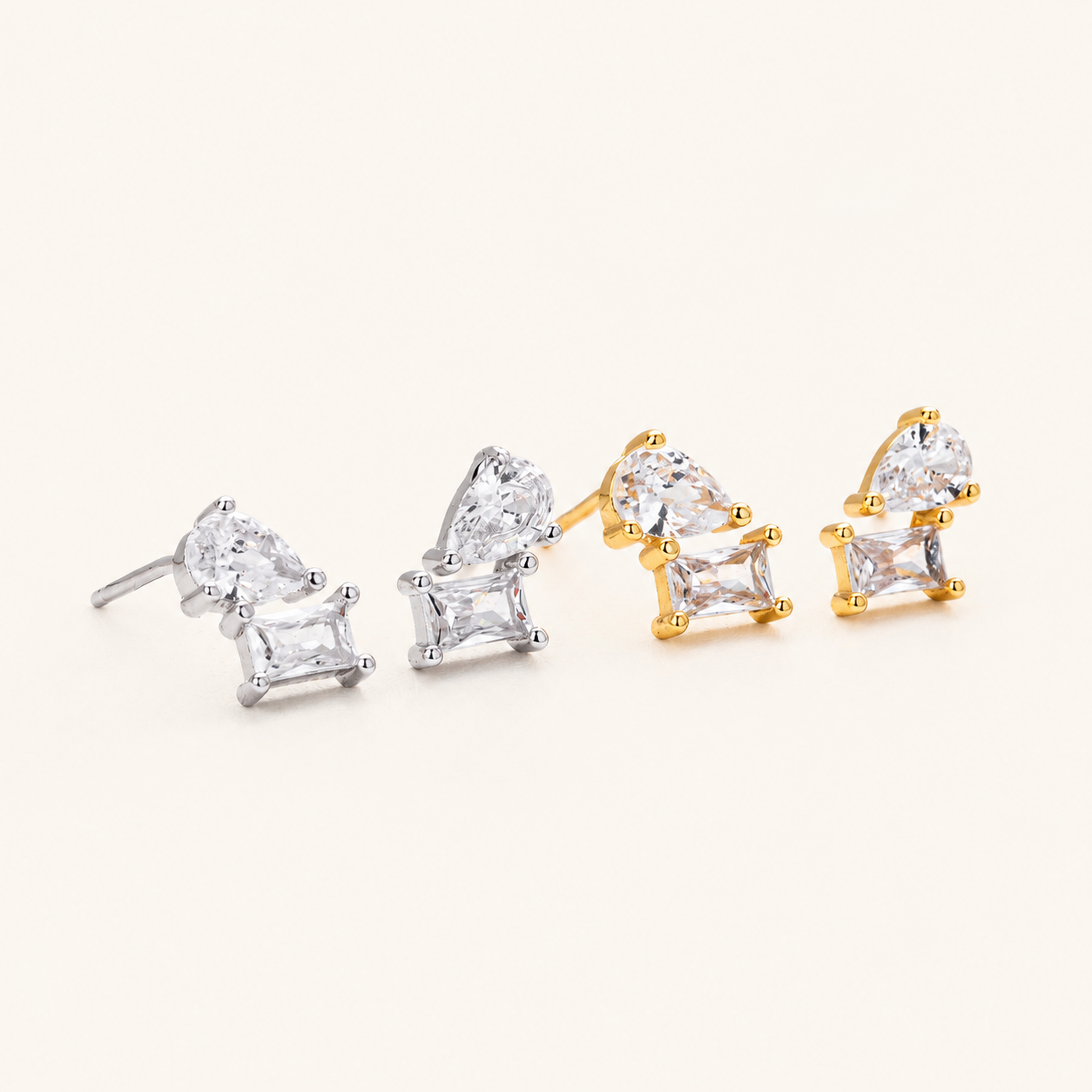 Sterling Silver Mixed-Cut Zirconia Stud Earrings detail view