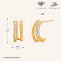 Sterling Silver Double Arc C-Shape Zirconia Stud Earrings - Gold