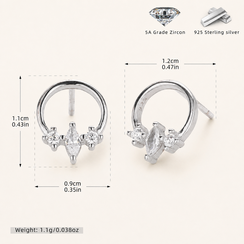 Sterling Silver Zirconia Solitaire Stud Earrings - Platinum