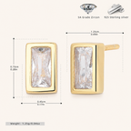Sterling Silver Square Zirconia Stud Earrings - Gold