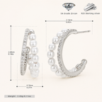 Sterling Silver Pearl and Zirconia Stud Earrings - Platinum