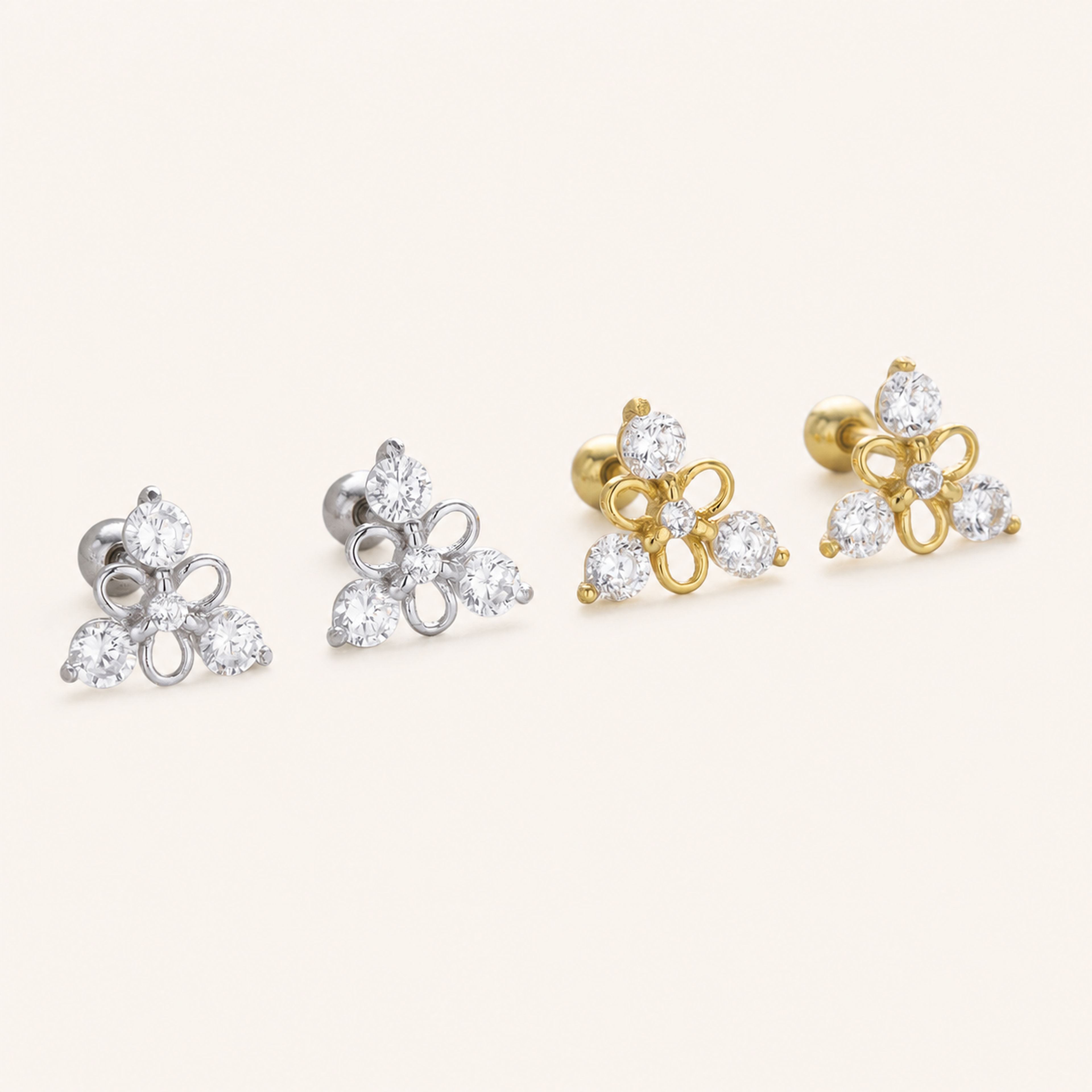 Sterling Silver Triangle Zirconia Flat Back Earrings detail view