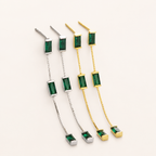 Sterling Silver Vintage Emerald-Green Square Tassel Drop Earrings detail