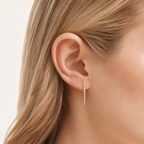 Sterling Silver Zirconia Bar Stud Earrings worn on the ear