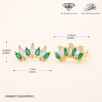 Sterling Silver Two-Tone Zirconia Crown Flat Back Earrings - Gold / Green