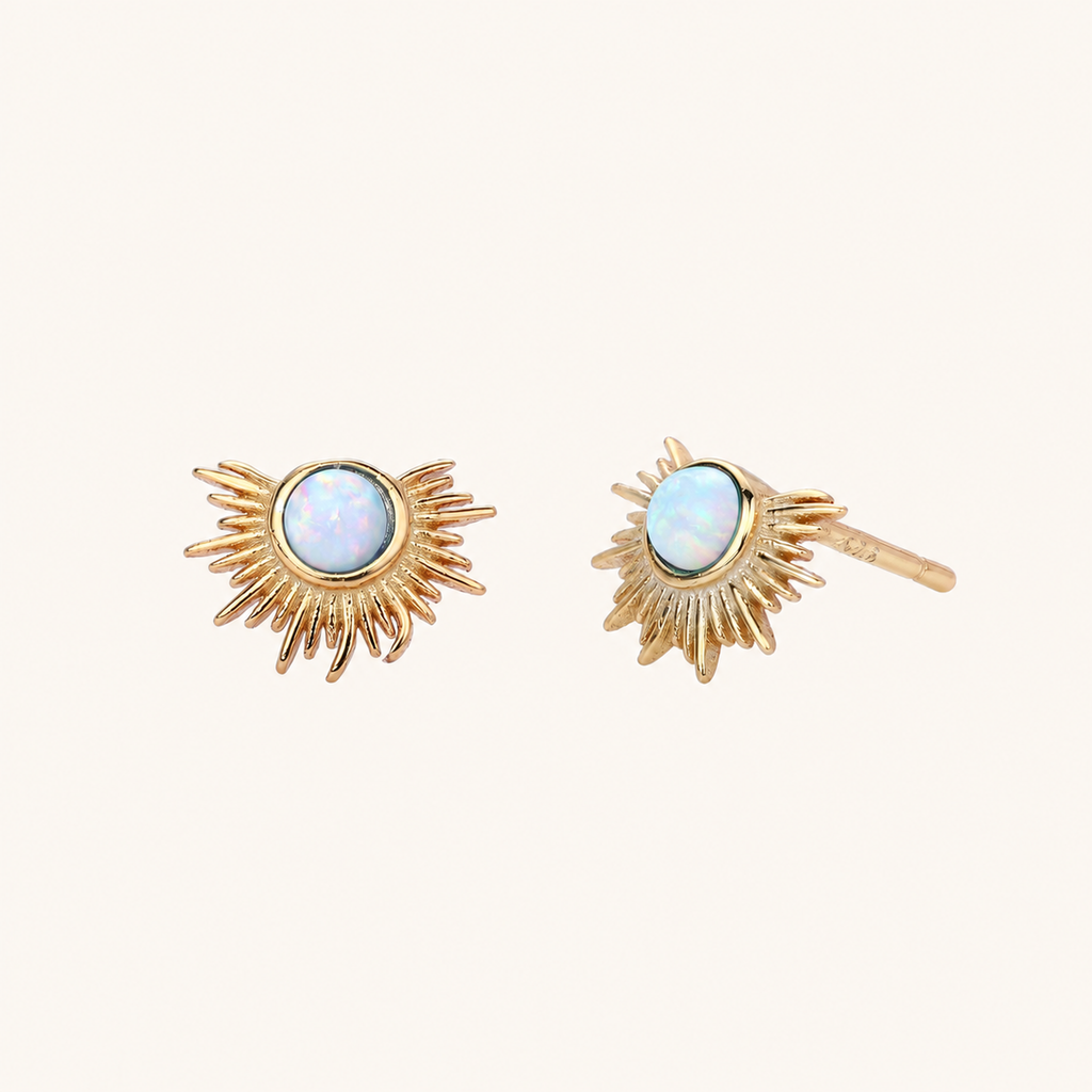 Sterling Silver French Fan Opal Stud Earrings detail view