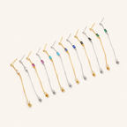 Sterling Silver Multicolor Zirconia Chain Drop Stud Earrings detail