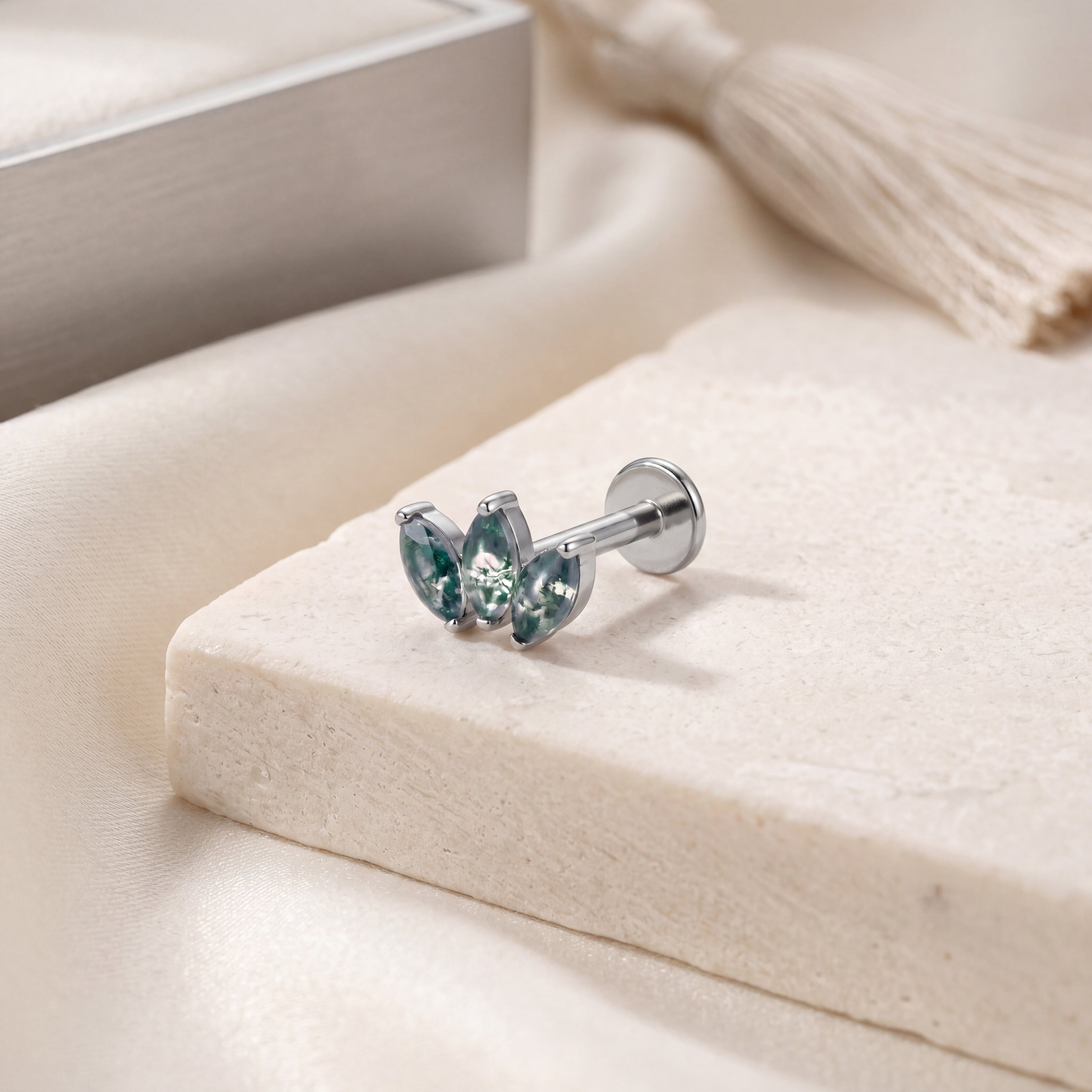 Moss Agate Leaf Cluster Titanium Flat Back Earring - image 5