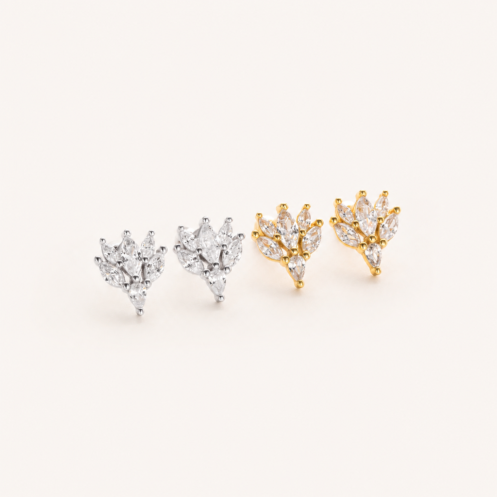 Sterling Silver Marquise Zirconia Flat Back Earrings detail