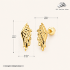 Sterling Silver Wing Feather Flat Back Earrings - Gold