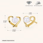 Sterling Silver Pearl Heart Stud Earrings - Gold